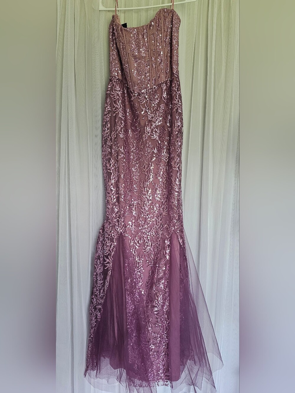 Strapless Sequin Embroidered Prom Dress in Dusty Rose